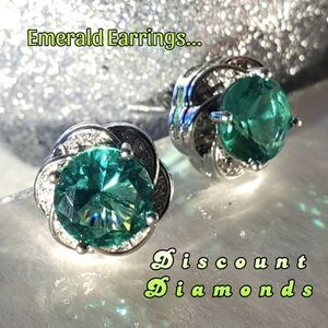 Women's Green Emerald  Stud back Earrings on 925 Sterling Silver - Women's